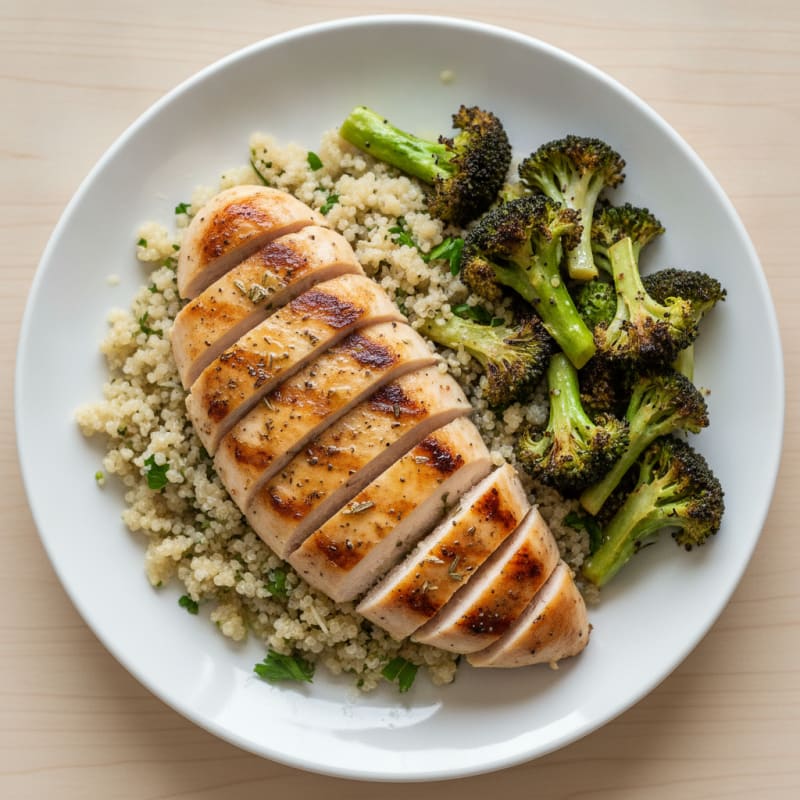Grilled Chicken Breast with Quinoa and Roasted Broccoli
