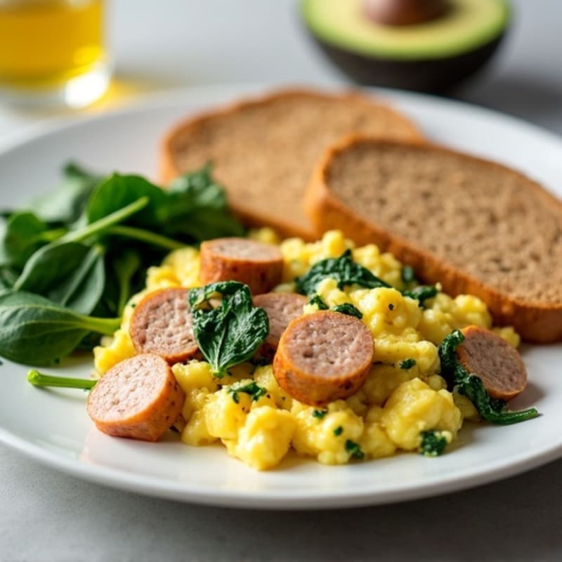 Egg White Scramble with Turkey Sausage and Spinach