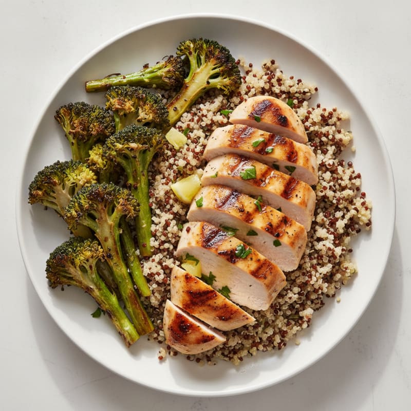 Grilled Chicken Breast with Quinoa and Roasted Broccoli