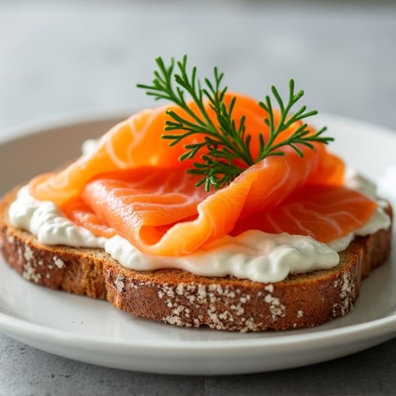 Smoked Salmon with Whipped Cream Cheese and Fresh Dill on Whole Grain Toast