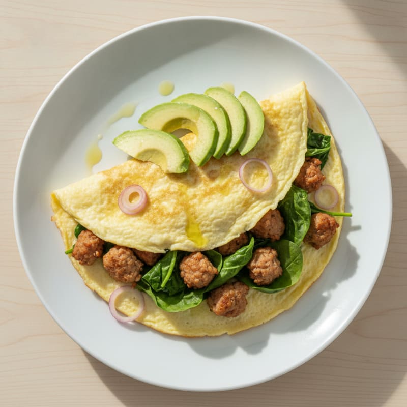 Egg White Spinach Omelette with Turkey Sausage