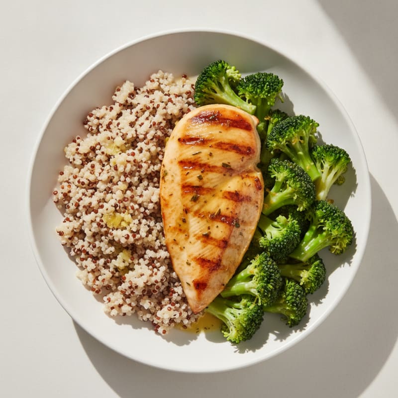 Grilled Chicken Breast with Quinoa and Steamed Broccoli