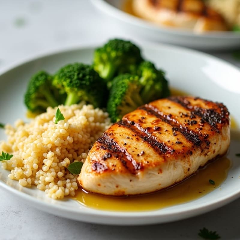 Grilled Chicken Breast with Quinoa and Steamed Broccoli