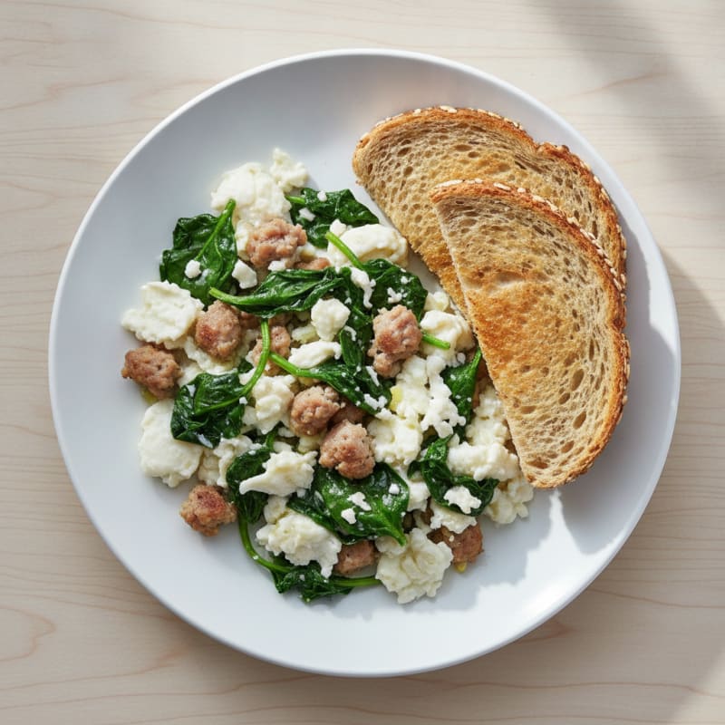 Egg White Scramble with Turkey Sausage and Spinach