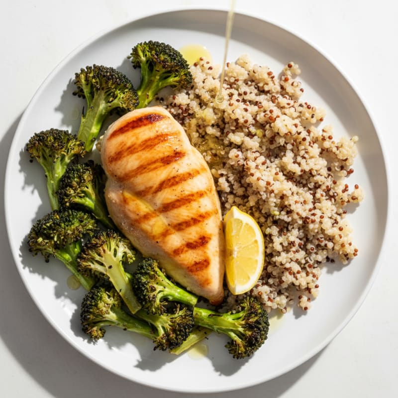 Grilled Chicken Breast with Quinoa and Roasted Broccoli