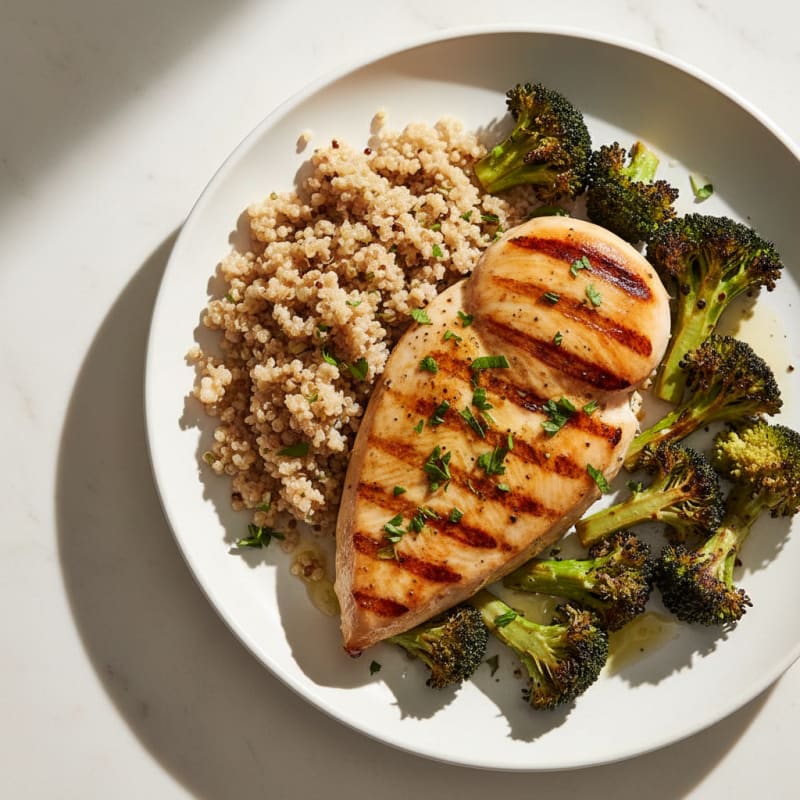 Grilled Chicken Breast with Quinoa and Roasted Broccoli