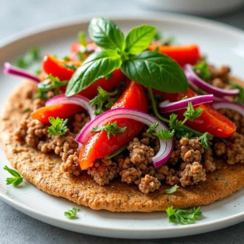 Crispy Whole Wheat Flatbread with Lean Ground Turkey, Roasted Peppers, and Fresh Herbs