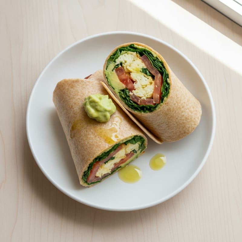 Crispy Turkey Bacon Egg White Wrap with Spinach and Tomato