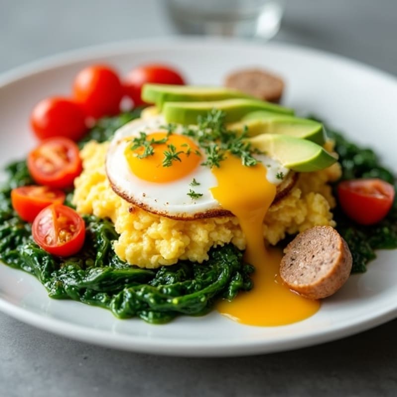 Egg White Scramble with Turkey Sausage and Sautéed Spinach