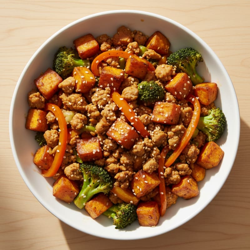 Maple-Ginger Ground Turkey and Roasted Vegetable Bowl