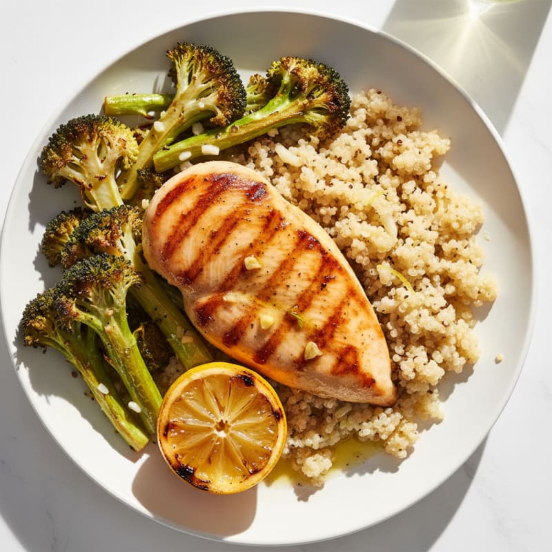 Grilled Chicken Breast with Quinoa and Roasted Broccoli