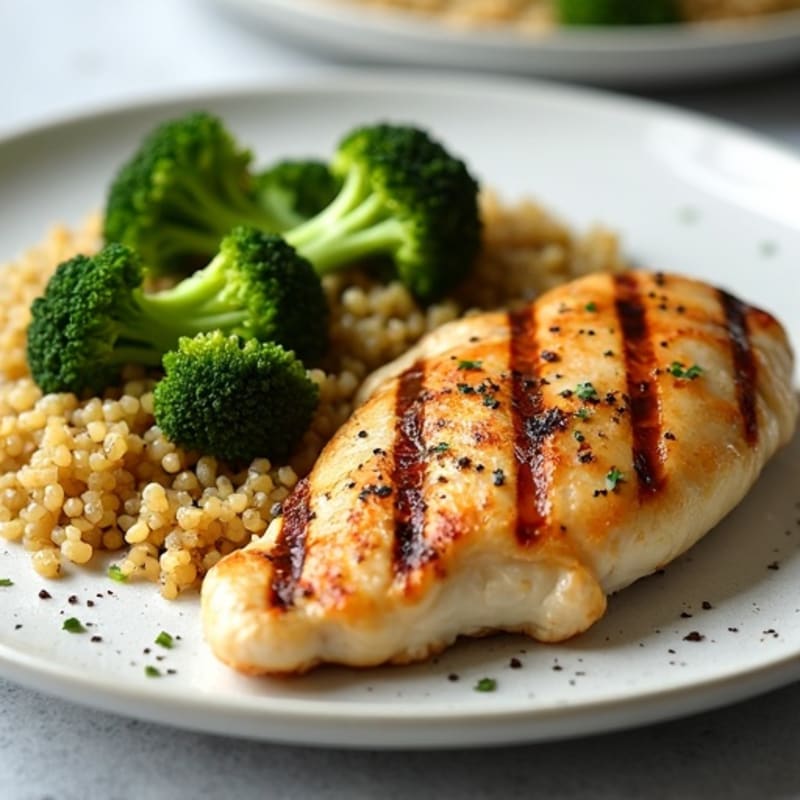 Grilled Chicken Breast with Quinoa and Roasted Broccoli