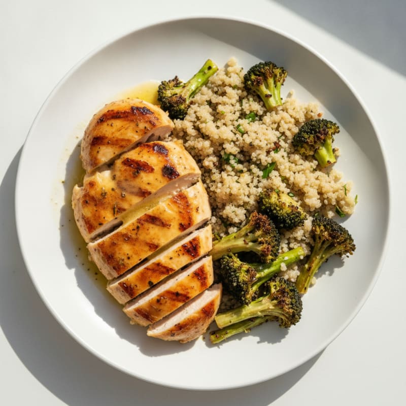 Grilled Chicken Breast with Roasted Broccoli and Quinoa