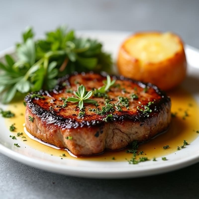 Garlic Herb Pan-Seared Steak with Crispy Roasted Potatoes