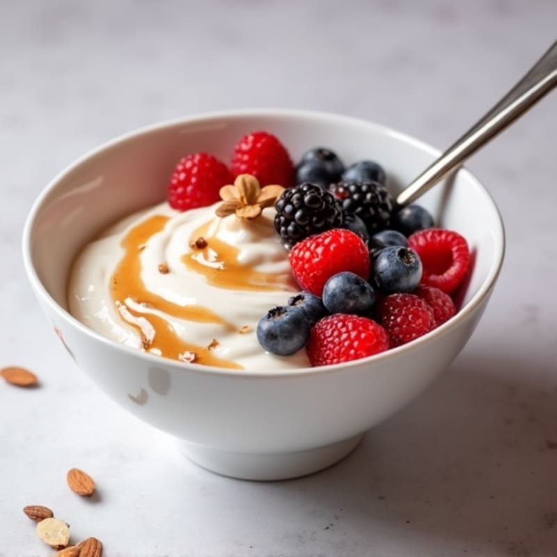 Creamy Greek Yogurt Protein Bowl with Mixed Berries and Almond Butter