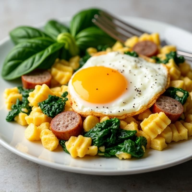 Cottage Cheese Scramble with Turkey Sausage and Spinach