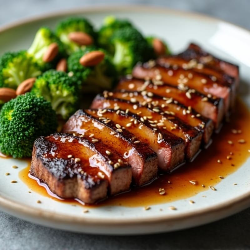 Ginger-Sesame Seared Steak with Crispy Broccoli