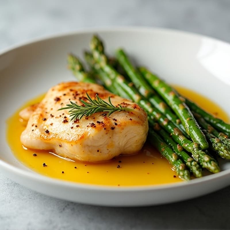 Lemon Garlic Pan-Seared Chicken with Roasted Asparagus