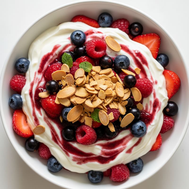Greek Yogurt Protein Parfait with Mixed Berries and Almonds