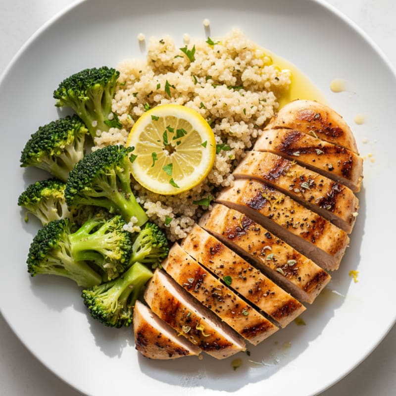 Grilled Chicken Breast with Quinoa and Steamed Broccoli