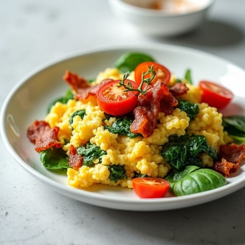 Egg White Spinach Scramble with Turkey Bacon