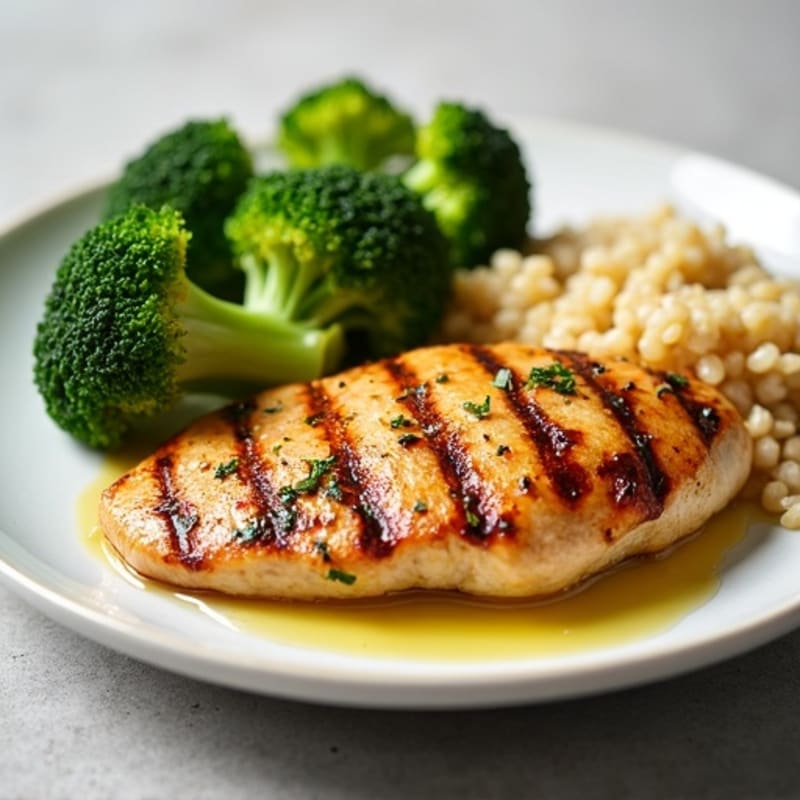 Grilled Chicken Breast with Roasted Broccoli and Quinoa