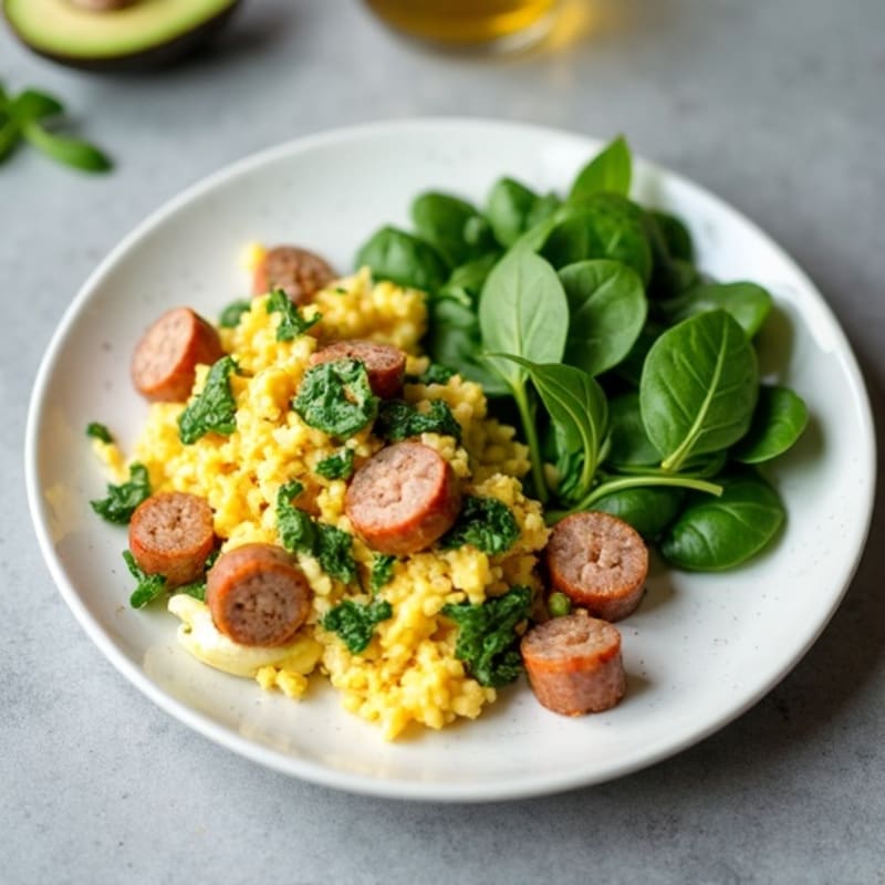 Egg White Spinach Scramble with Turkey Sausage