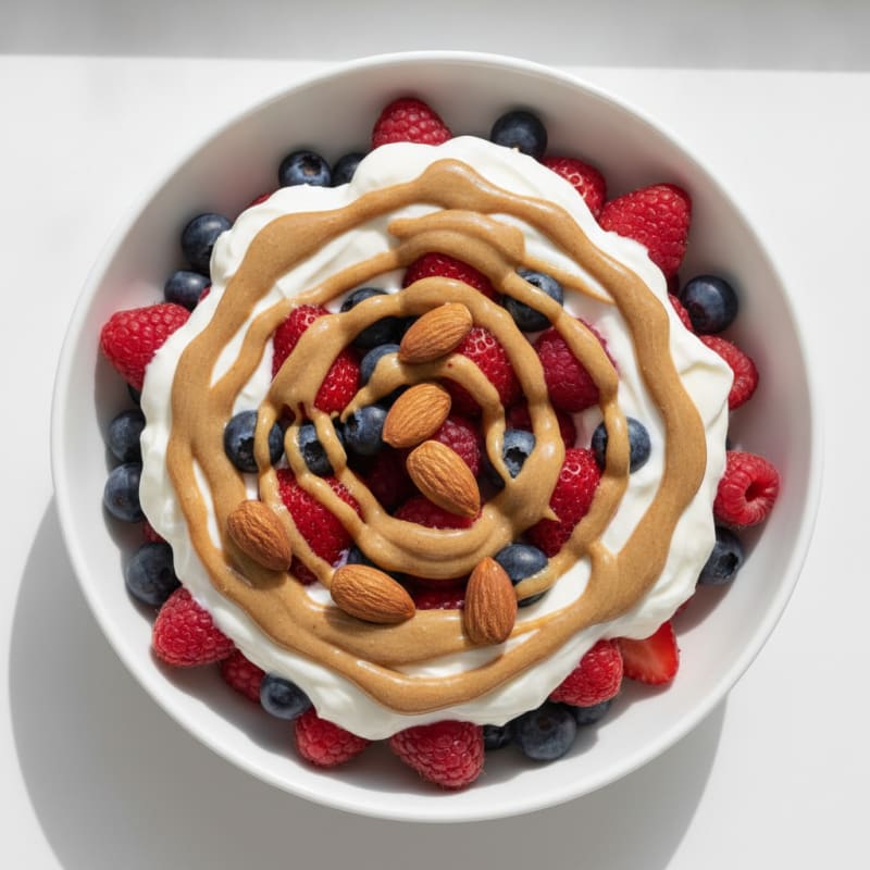 Greek Yogurt Protein Parfait with Mixed Berries and Almond Butter