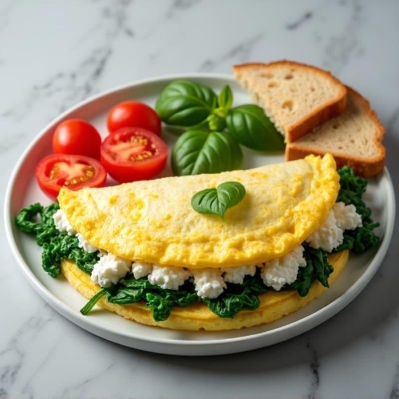 Egg White Spinach Omelette with Cottage Cheese and Sliced Tomatoes