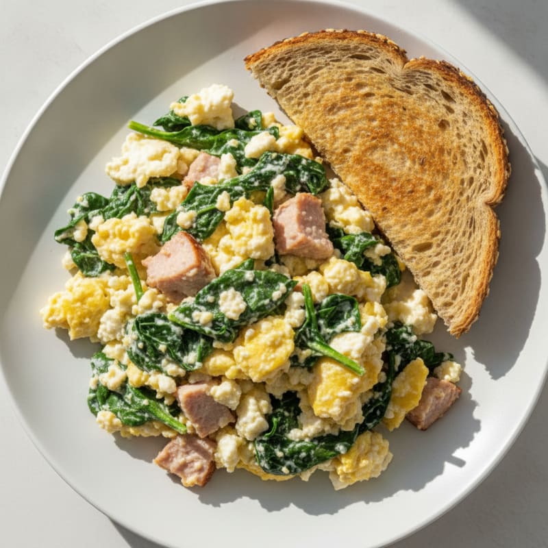 Cottage Cheese Scramble with Spinach and Smoked Turkey