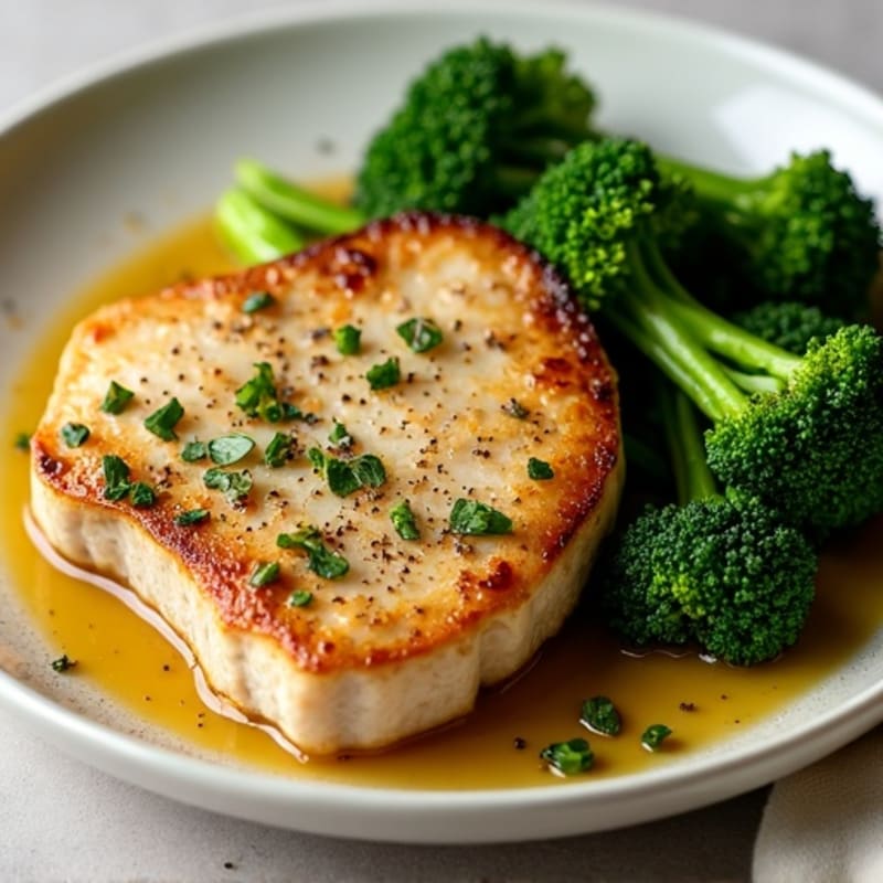 Juicy Pan-Seared Pork Chops with Lemon Garlic Broccolini