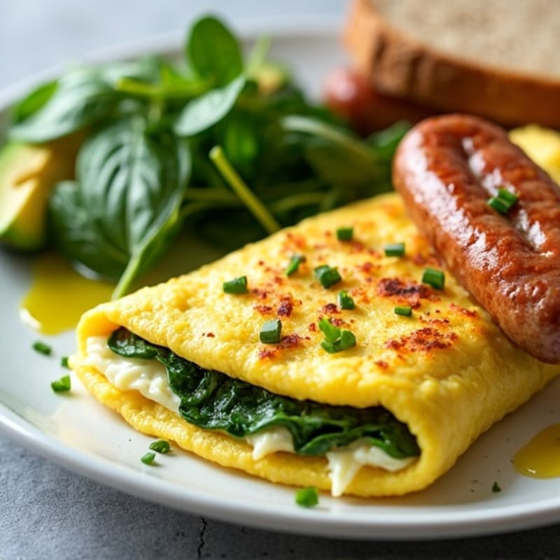 Egg White Spinach Omelet with Turkey Sausage