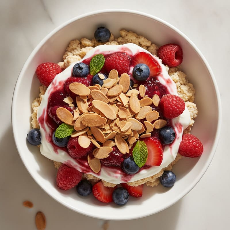 Greek Yogurt Protein Parfait with Mixed Berries and Almonds