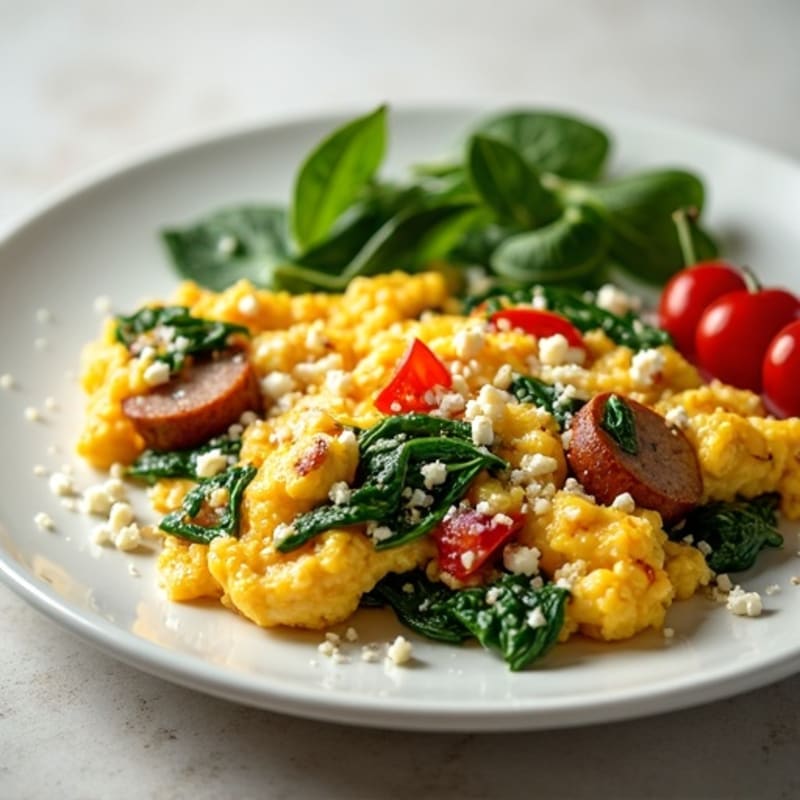 Egg White and Turkey Sausage Scramble with Spinach and Feta