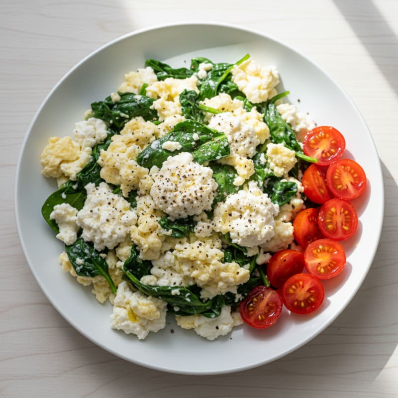 Egg White and Spinach Scramble with Cottage Cheese