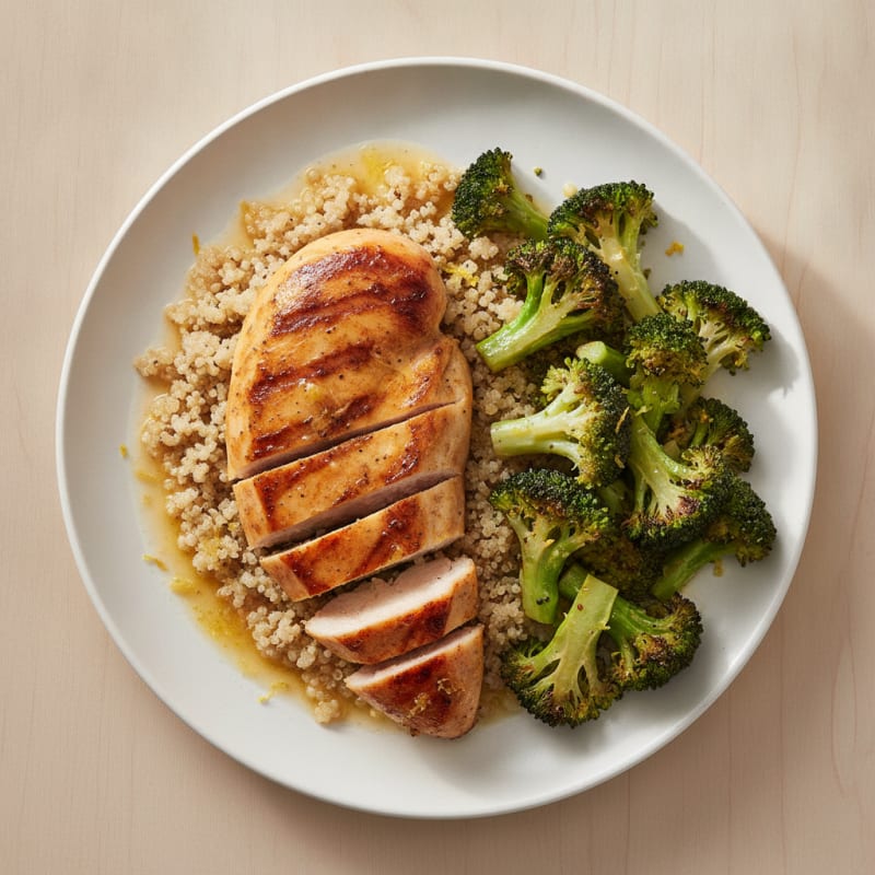 Grilled Chicken Breast with Quinoa and Roasted Broccoli