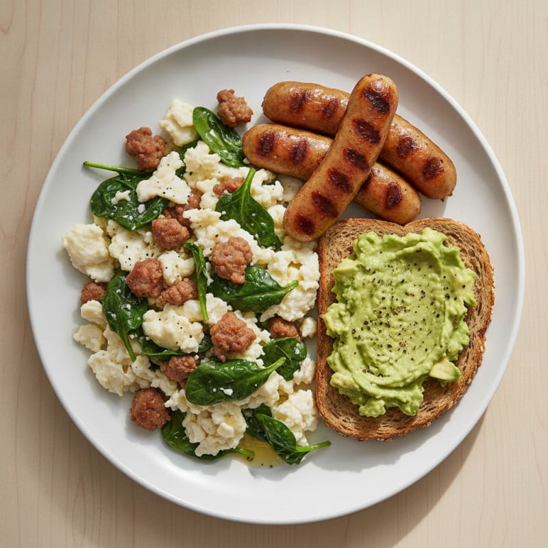 Egg White and Spinach Scramble with Turkey Sausage