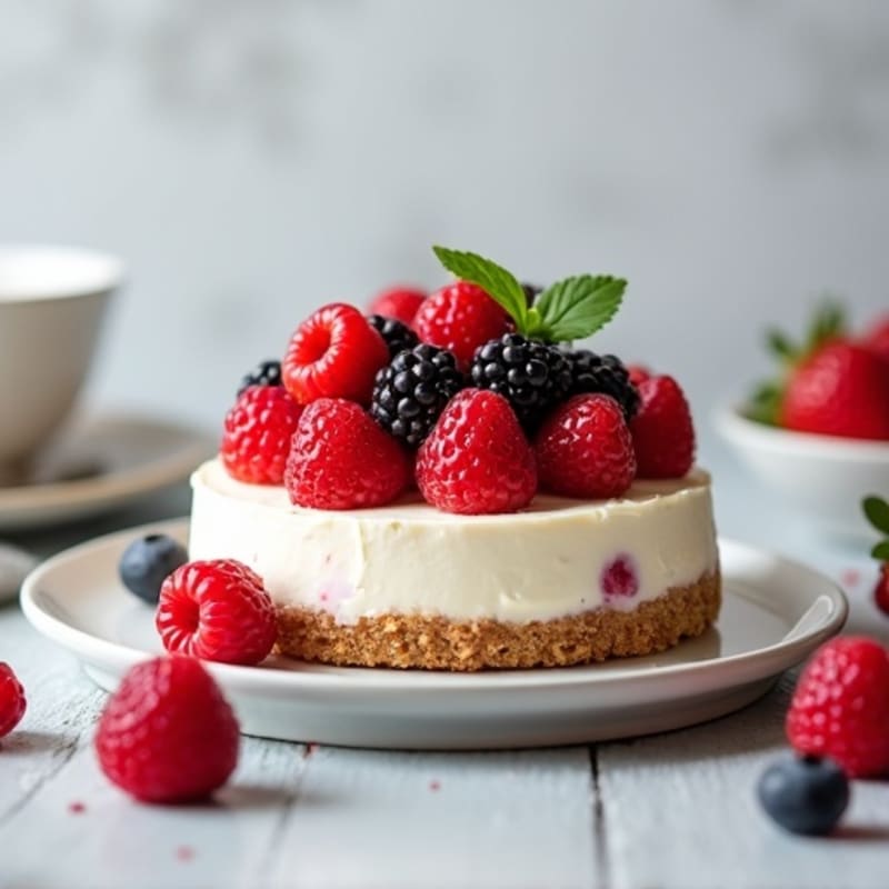 Greek Yogurt Protein Cheesecake with Mixed Berries