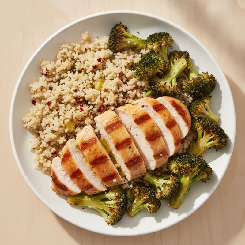 Grilled Chicken Breast with Quinoa and Roasted Broccoli