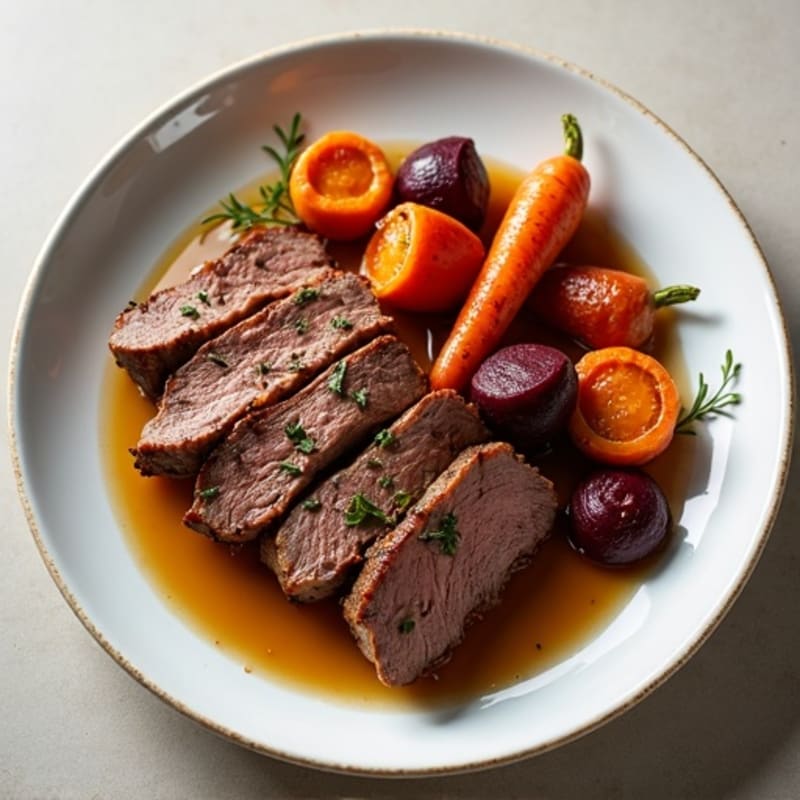 Slow-Cooked Smoky Brisket with Roasted Root Vegetables
