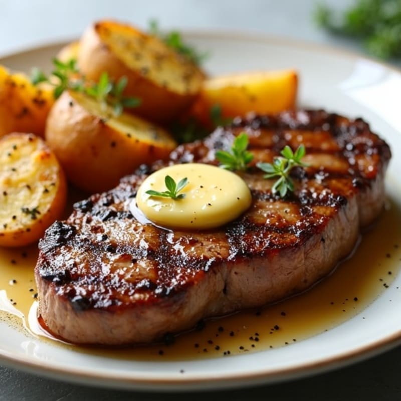 Pan-Seared Garlic Butter Steak with Crispy Roasted Potatoes