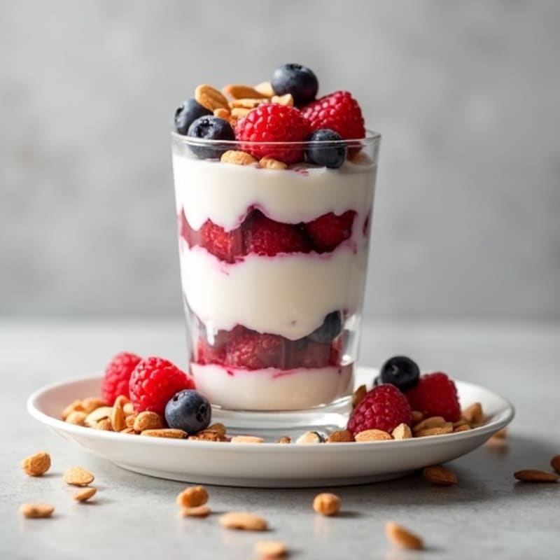 Greek Yogurt Protein Parfait with Mixed Berries and Almonds