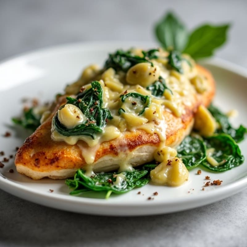Baked Chicken with Creamy Spinach Artichoke Topping