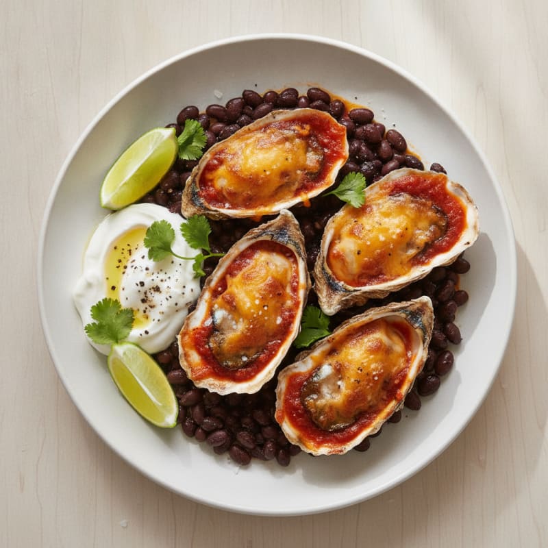 Baked Oysters with Red Chili Enchilada Sauce