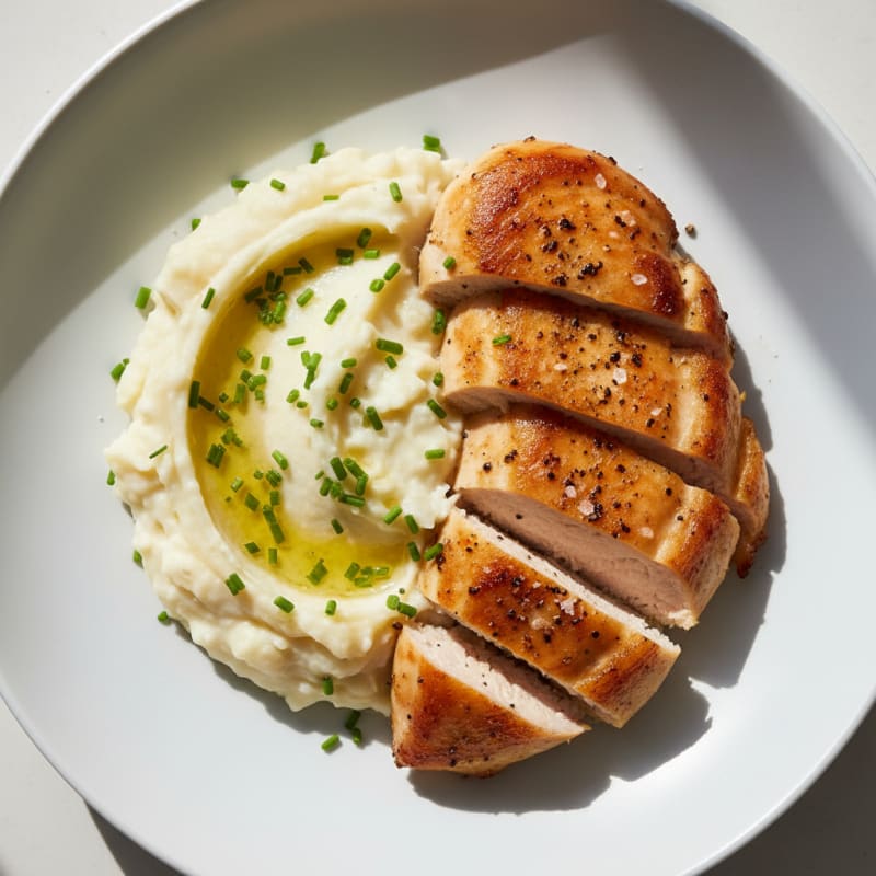 Buttery Garlic Mashed Potatoes with Pan-Seared Chicken