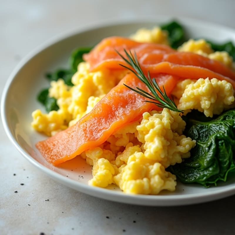 Fluffy Scrambled Eggs with Smoked Salmon and Fresh Spinach