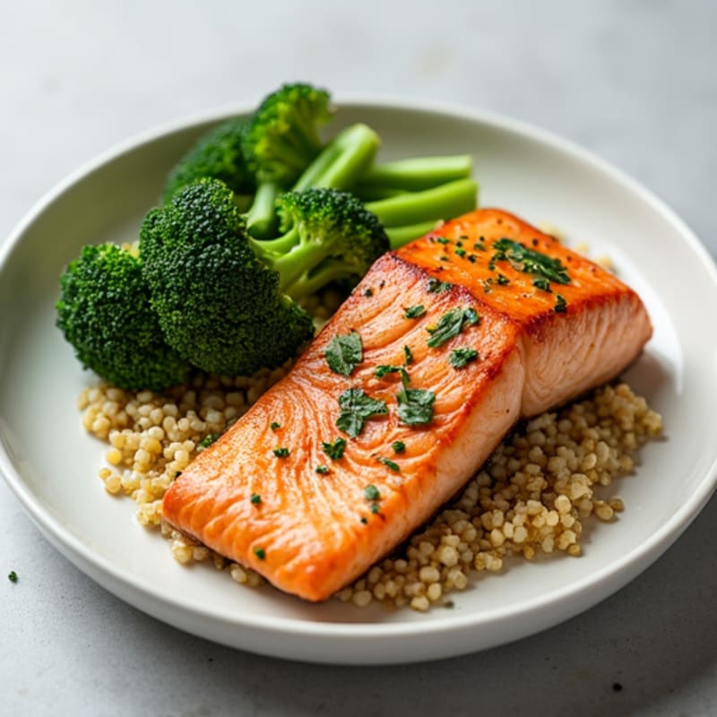 Seared Salmon with Steamed Broccoli and Quinoa