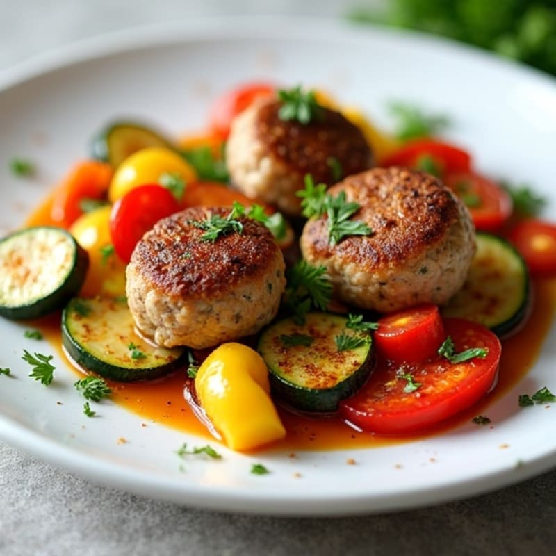 Herb-Seasoned Turkey Meatballs with Roasted Vegetables