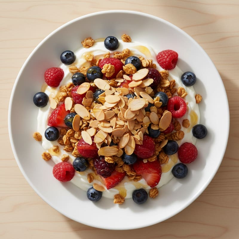 Greek Yogurt Parfait with Mixed Berries and Toasted Almonds