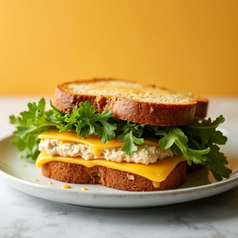 Golden Tuna Melt with Crisp Greens on Toasted Sourdough